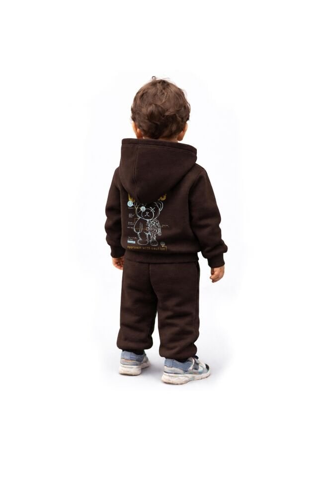 WARNING Nakış Desenli Çocuk Koyu Kahve Hoodie 9-10 YAŞ