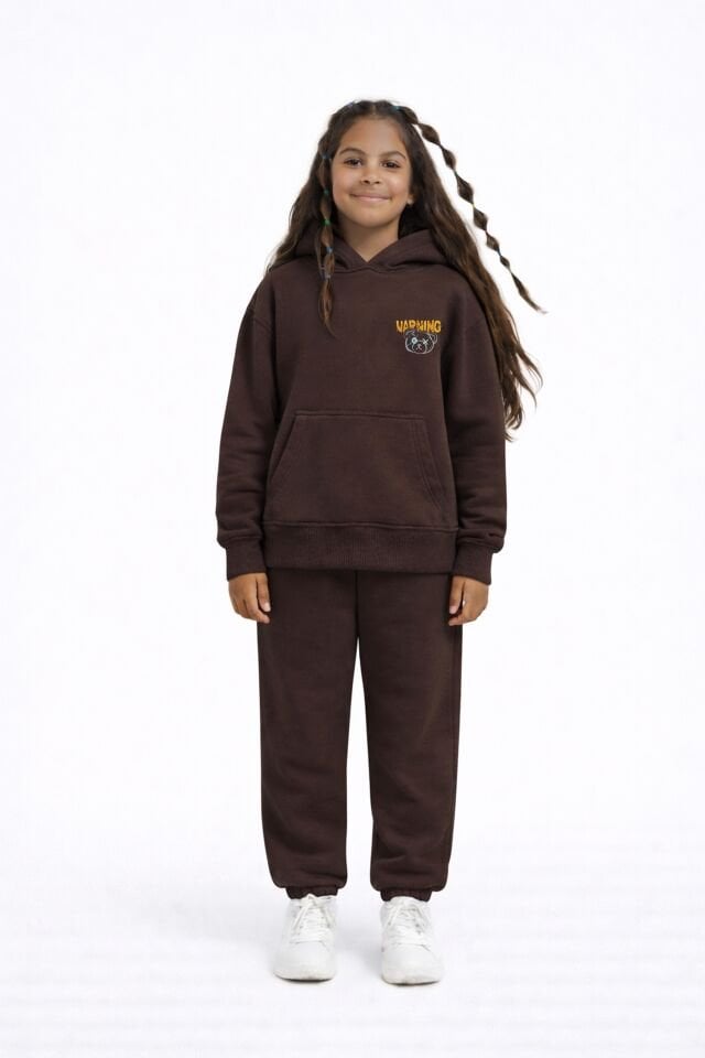 WARNING Nakış Desenli Çocuk Koyu Kahve Hoodie 9-10 YAŞ