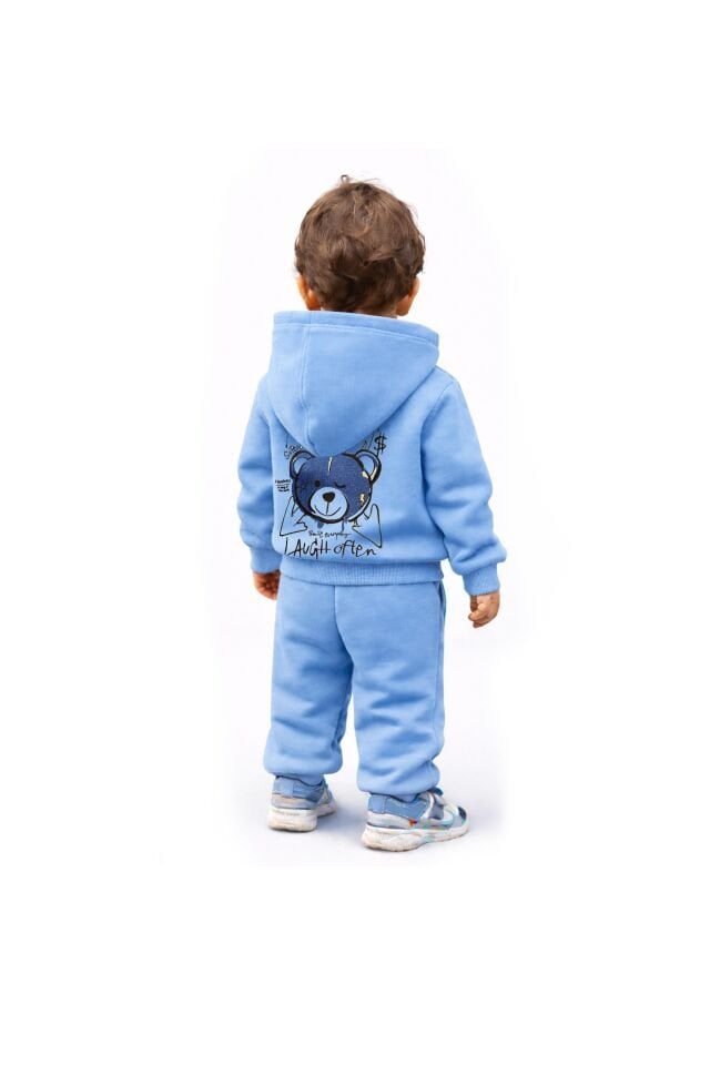 HAPPY Nakış Desenli Çocuk Bebek Mavisi Hoodie 9-10 YAŞ