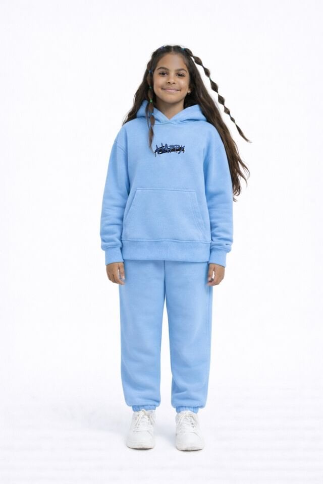 HAPPY Nakış Desenli Çocuk Bebek Mavisi Hoodie 9-10 YAŞ