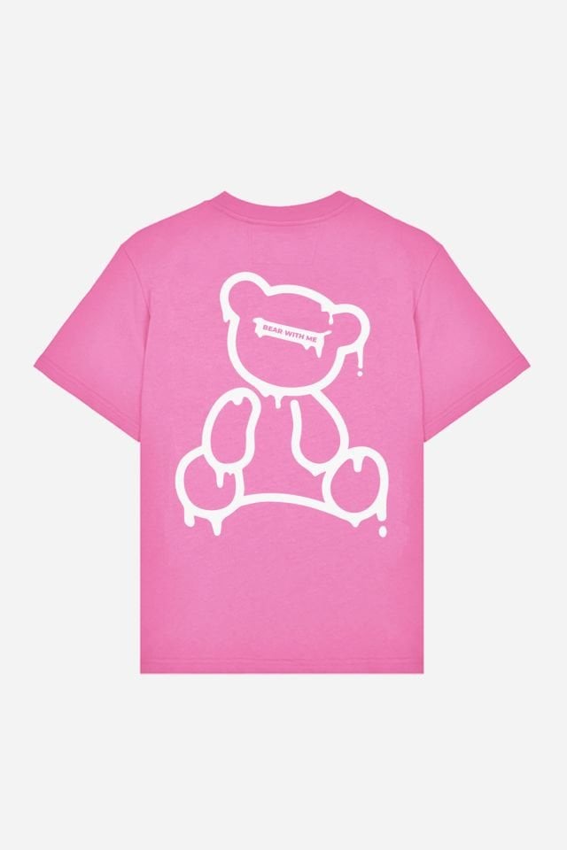 BEAR Baskılı Oversize Unisex Pembe T-shirt M