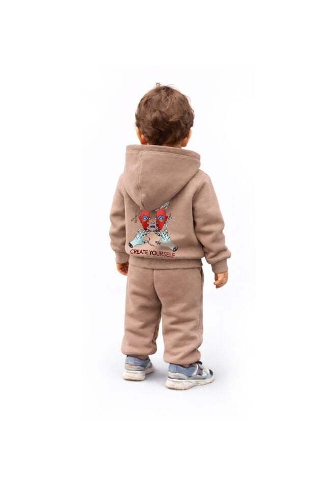 CREATE Nakış Desenli Çocuk Açık Kahve Hoodie 11-12 YAŞ