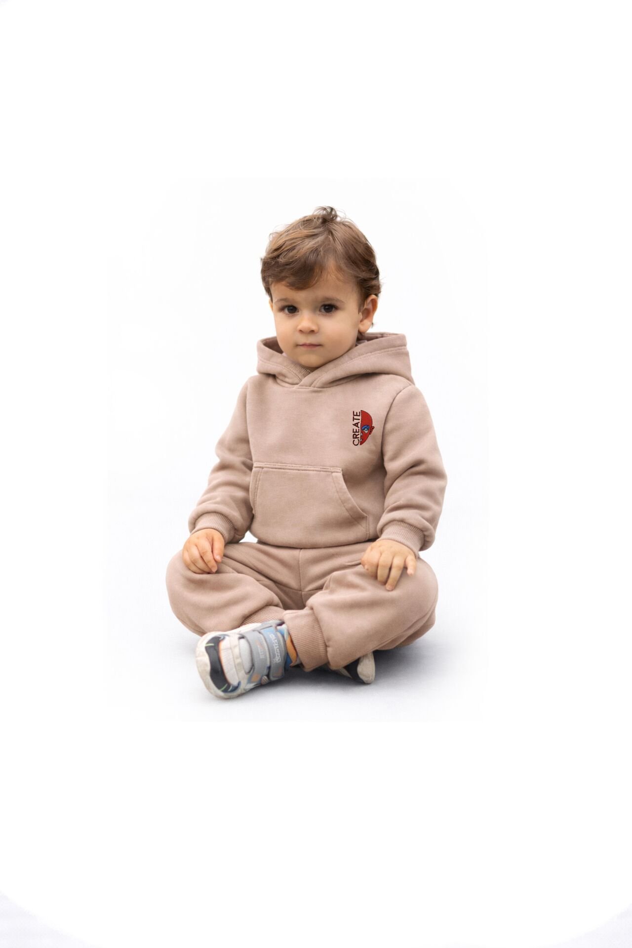 CREATE Nakış Desenli Çocuk Açık Kahve Hoodie 11-12 YAŞ