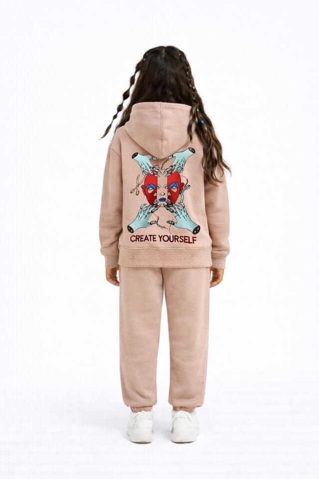 CREATE Nakış Desenli Çocuk Açık Kahve Hoodie 11-12 YAŞ