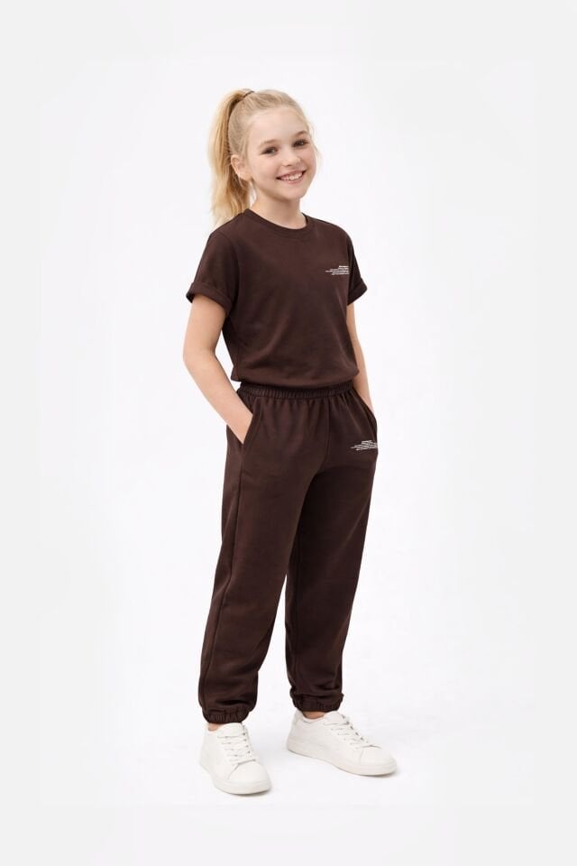 BeFourOut Print Logolu Çocuk Koyu Kahve Eşofman Altı 11-12 YAŞ