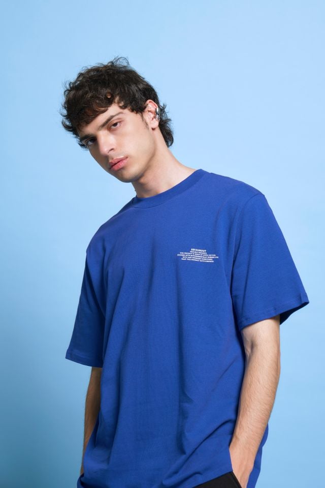 BeFourOut Printed Oversize Unisex Saxe Blue Tshirt