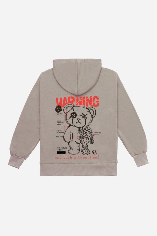 WARNING Nakışlı Oversize Unisex Kahverengi Hoodie XL