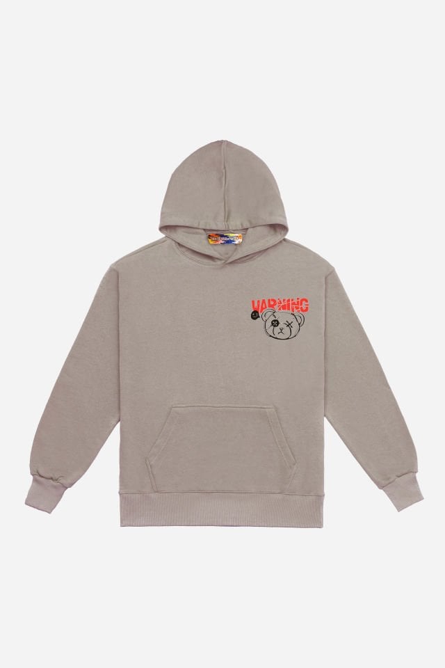 WARNING Nakışlı Oversize Unisex Kahverengi Hoodie XL