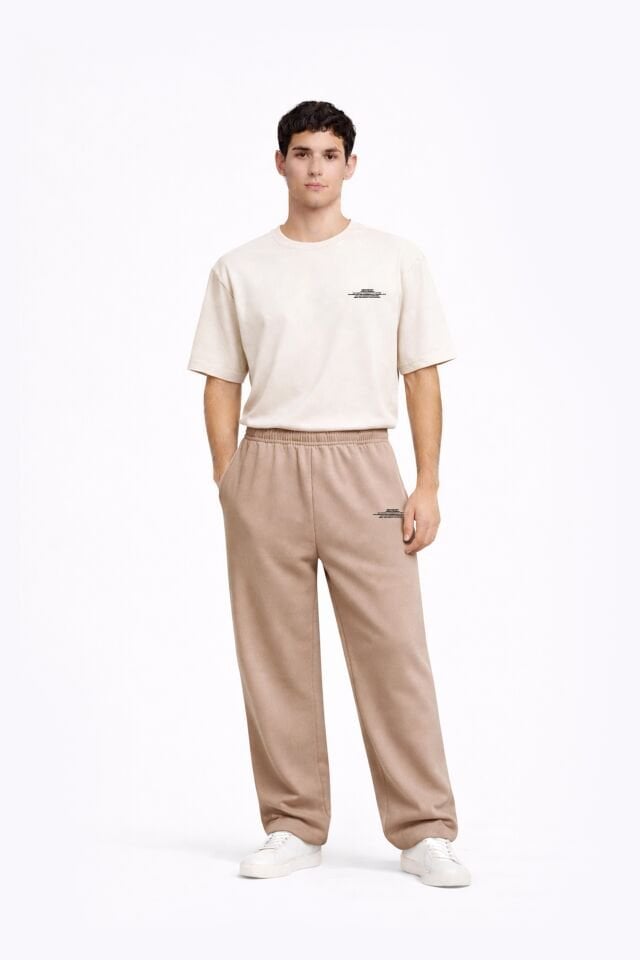 BeFourOut Print Logolu Bol Paça Açık Kahve Eşofman Altı L