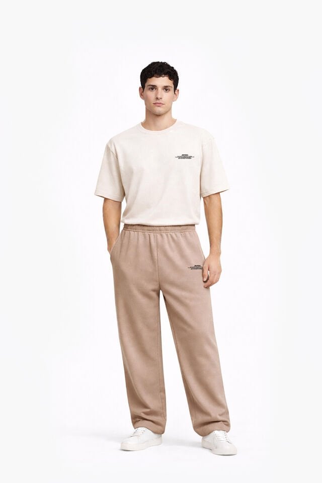 BeFourOut Print Logolu Bol Paça Açık Kahve Eşofman Altı XL