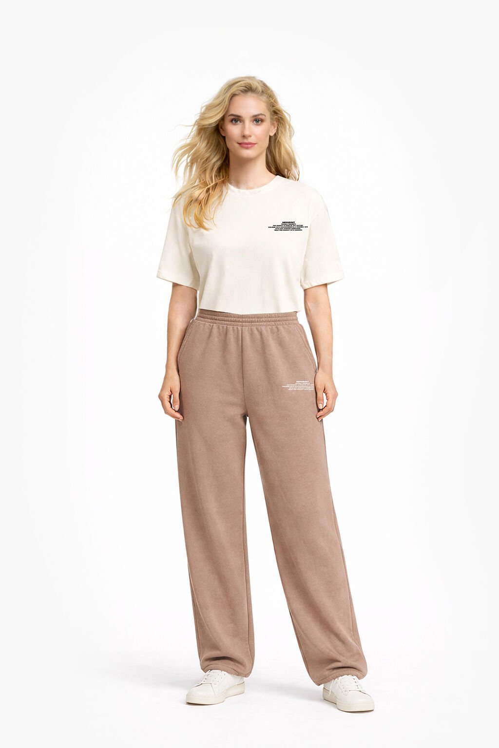 BeFourOut Print Logolu Bol Paça Açık Kahve Eşofman Altı L