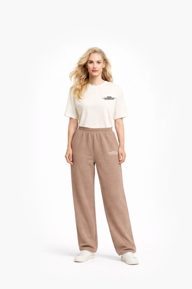 BeFourOut Print Logolu Bol Paça Açık Kahve Eşofman Altı L