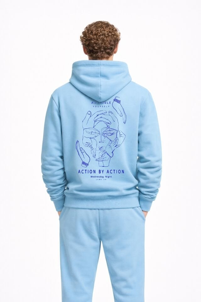 ASSEMBLE Embroidered Unisex Oversize Baby Blue Hoodie