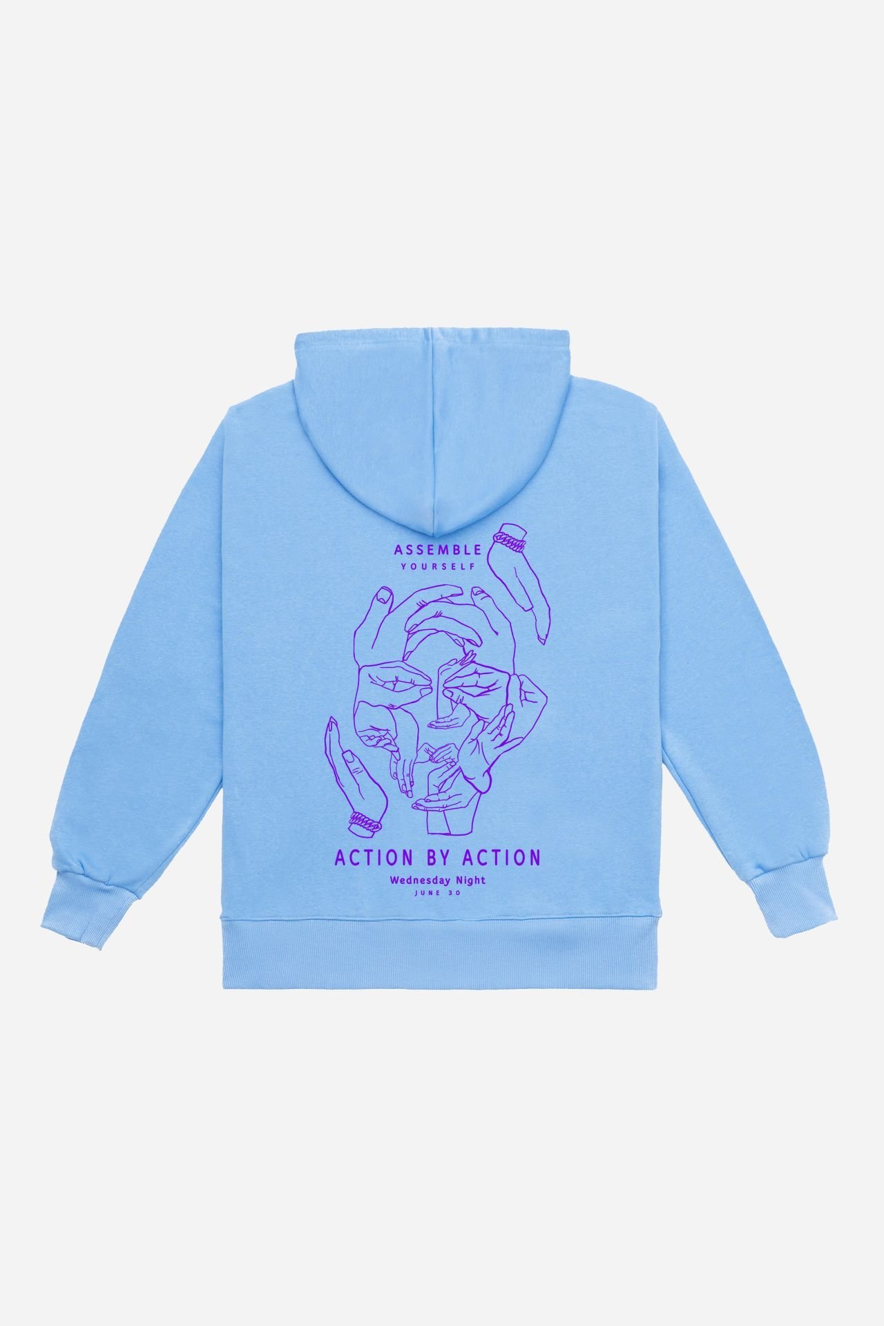 ASSEMBLE Nakışlı Oversize Unisex Bebek Mavisi Hoodie XS