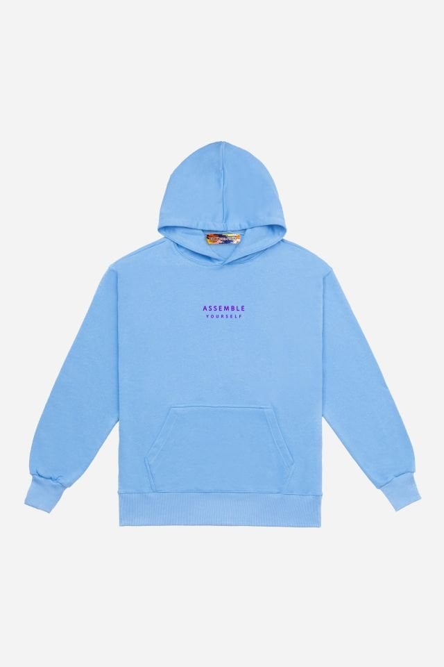 ASSEMBLE Nakışlı Oversize Unisex Bebek Mavisi Hoodie XS