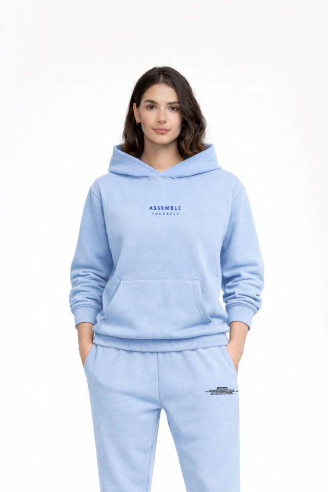 ASSEMBLE Nakışlı Oversize Unisex Bebek Mavisi Hoodie L