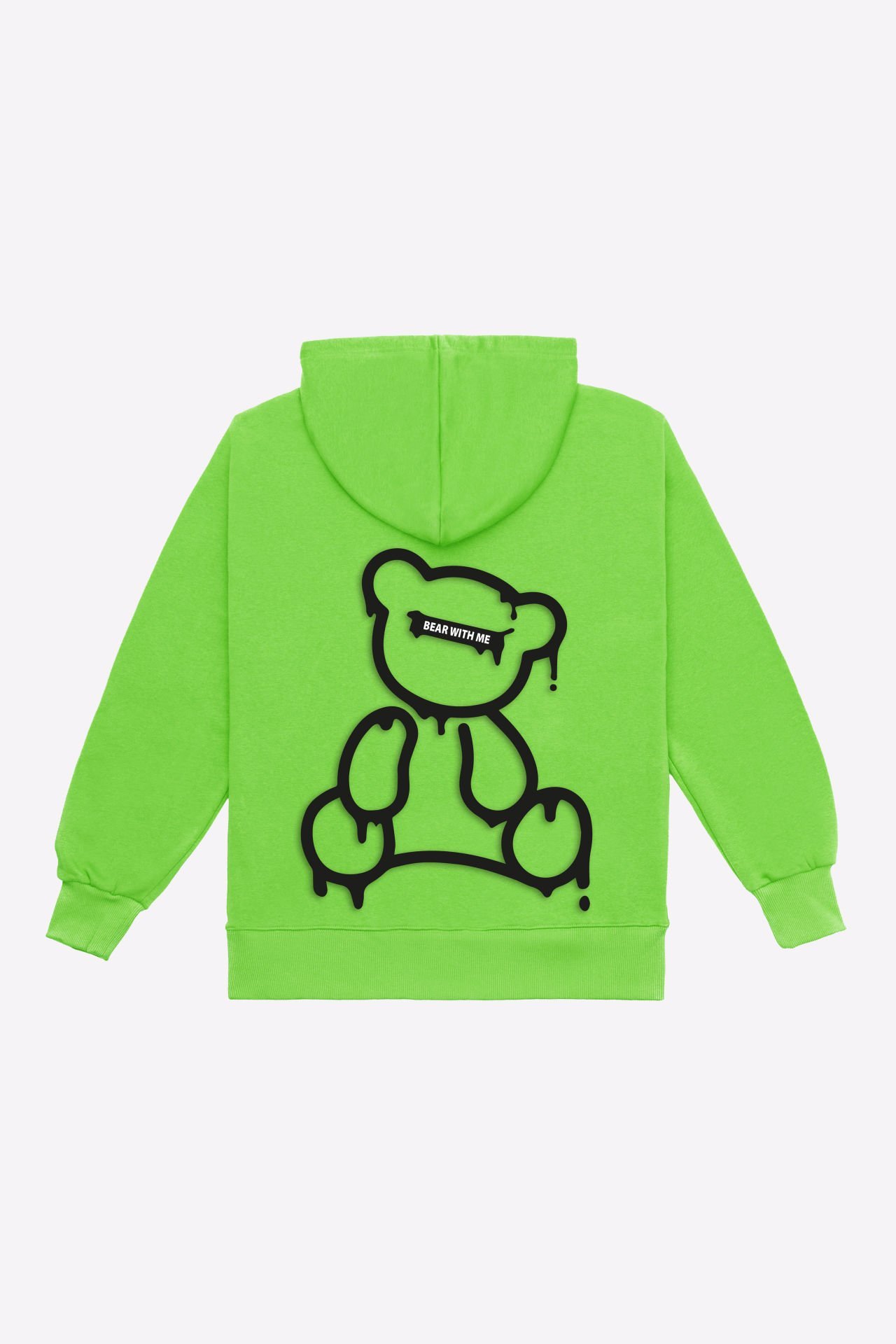BEAR Nakışlı Oversize Unisex Fıstık Yeşili Hoodie L