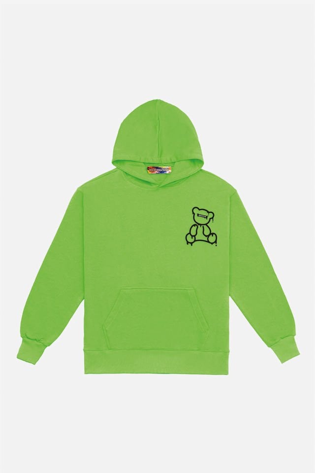 BEAR Nakışlı Oversize Unisex Fıstık Yeşili Hoodie L