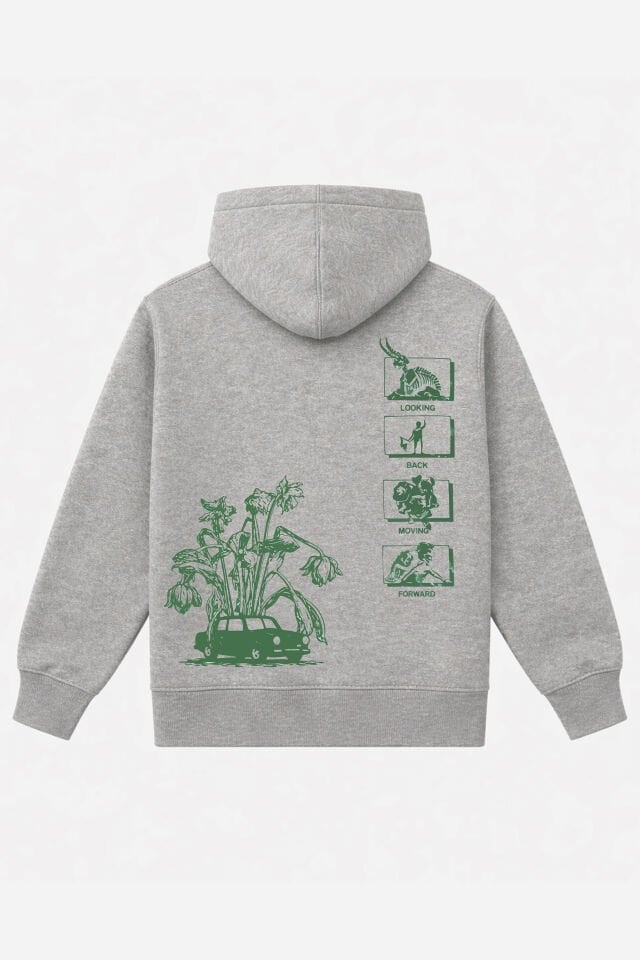 ROMANTIC  Nakışlı Unisex Oversize Açık Gri Melanj Hoodie XS