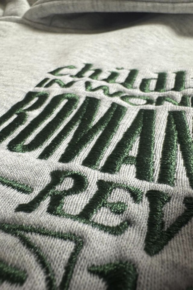 ROMANTIC  Nakışlı Unisex Oversize Açık Gri Melanj Hoodie XL