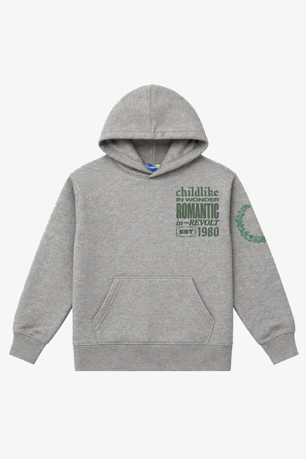 ROMANTIC  Nakışlı Unisex Oversize Açık Gri Melanj Hoodie XS