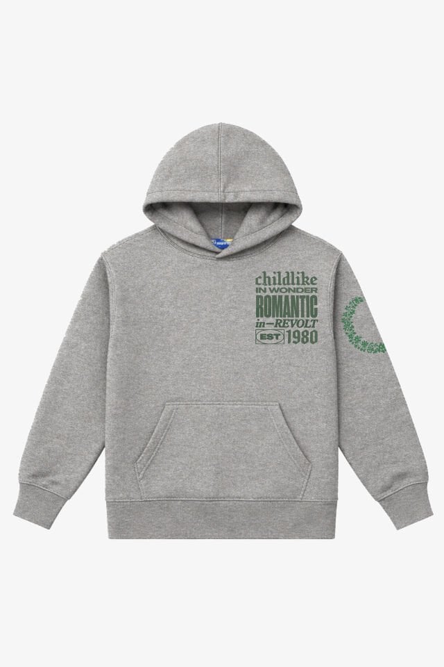 ROMANTIC  Nakışlı Unisex Oversize Açık Gri Melanj Hoodie XL