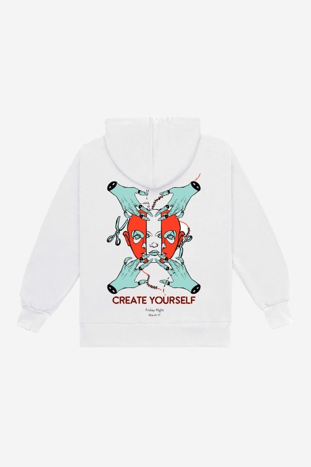 CREATE Nakışlı Unisex Oversize Ekru Hoodie L