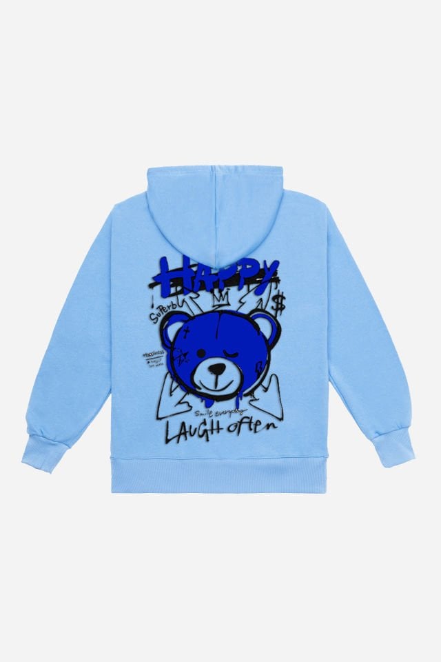 HAPPY Nakışlı Unisex Oversize Bebek Mavisi Hoodie L
