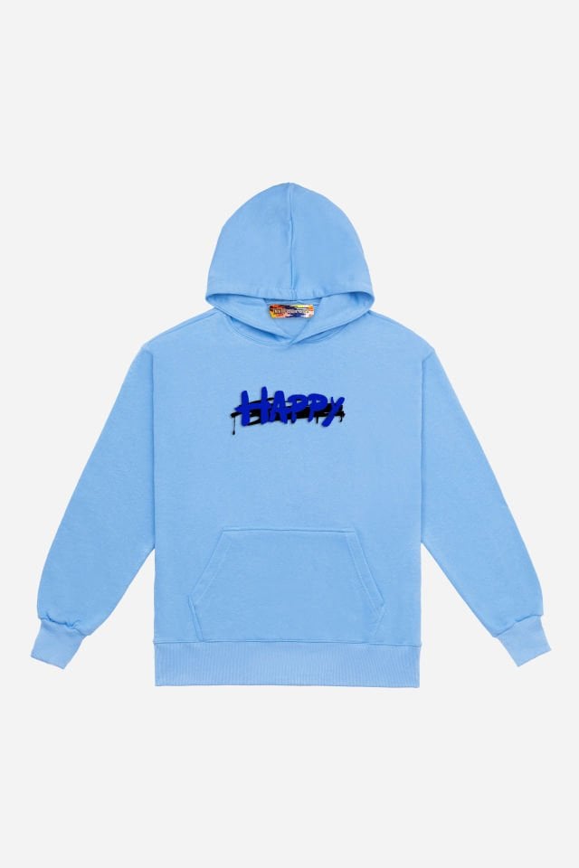 HAPPY Nakışlı Unisex Oversize Bebek Mavisi Hoodie L