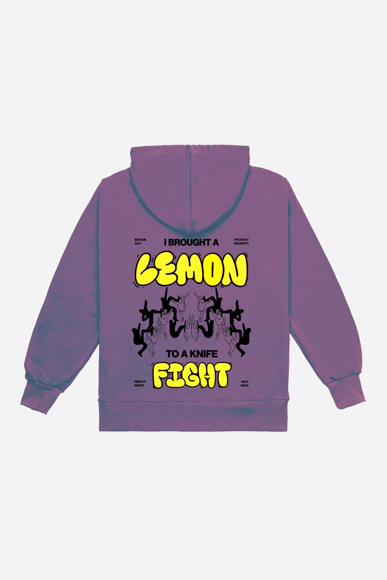 LEMON Nakışlı Unisex Oversize Lila Hoodie XL