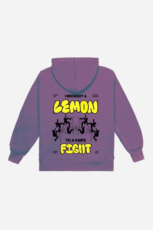 LEMON Nakışlı Unisex Oversize Lila Hoodie XL