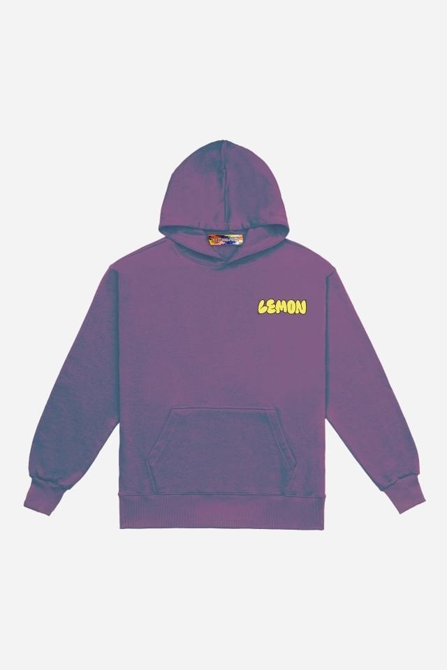 LEMON Nakışlı Unisex Oversize Lila Hoodie XL