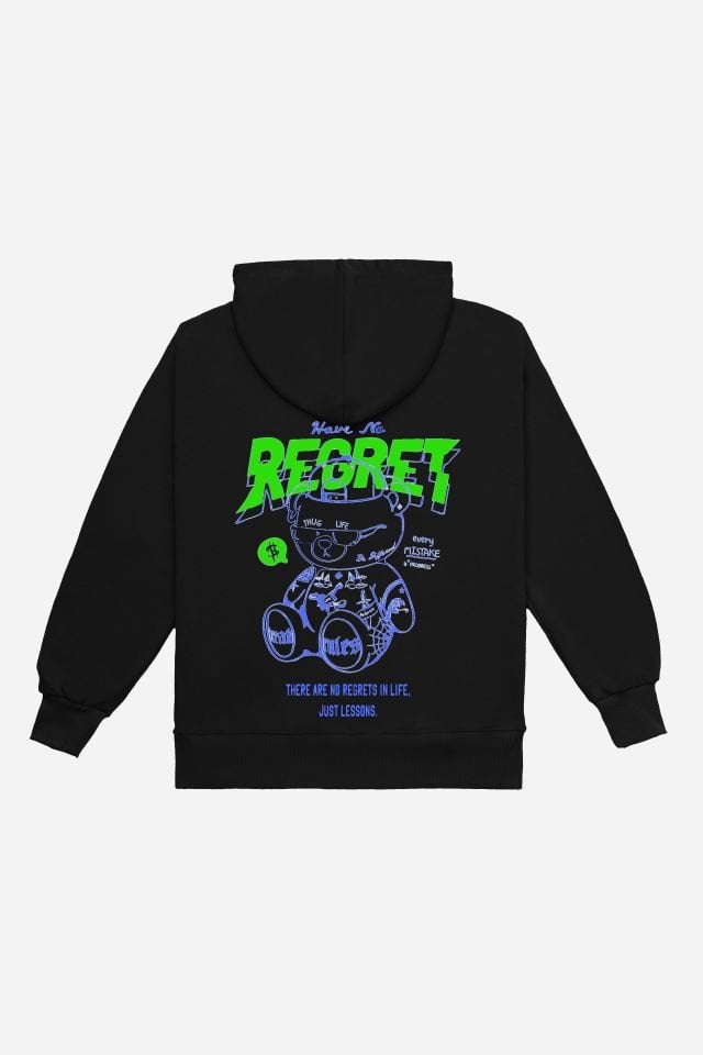 REGRET Nakışlı Unisex Oversize Siyah Hoodie L