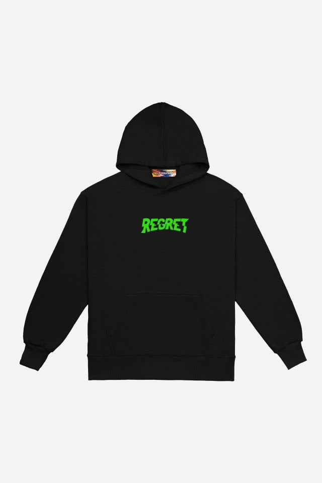 REGRET Nakışlı Unisex Oversize Siyah Hoodie L