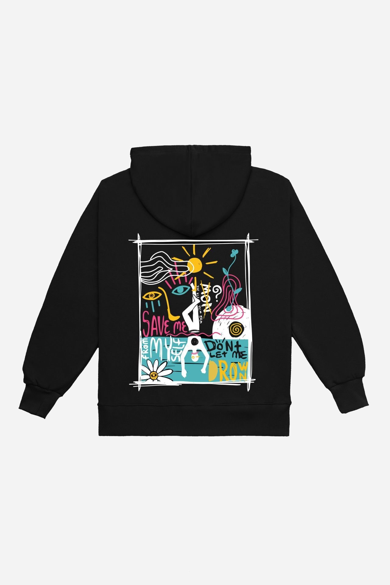 SAVE ME Nakışlı Unisex Oversize Siyah Hoodie S