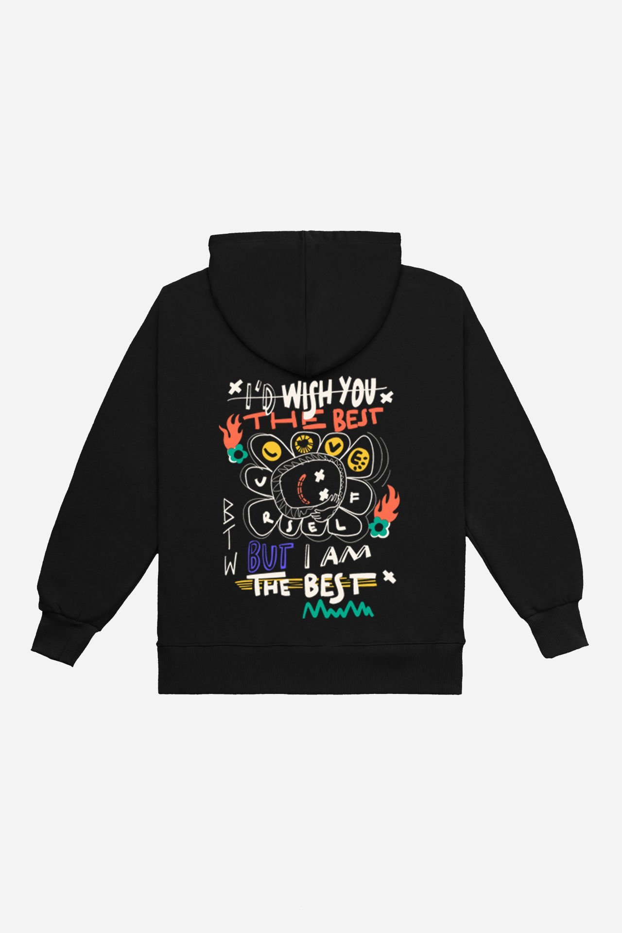 THE BEST Nakışlı Unisex Oversize Siyah Hoodie XS