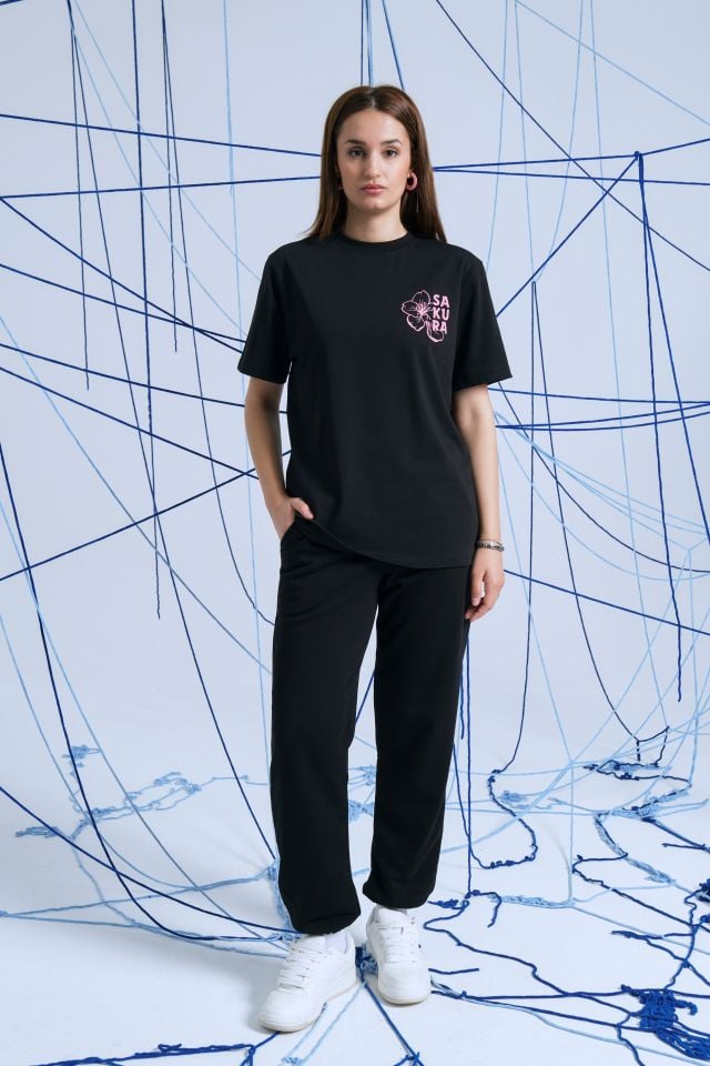 BeFourOut Print Logolu Lastikli Siyah Eşofman Altı XL