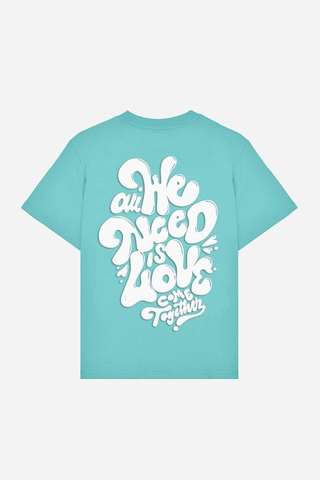 LOVE Kabartma Baskılı Oversize Unisex Mint Yeşili Tshirt M