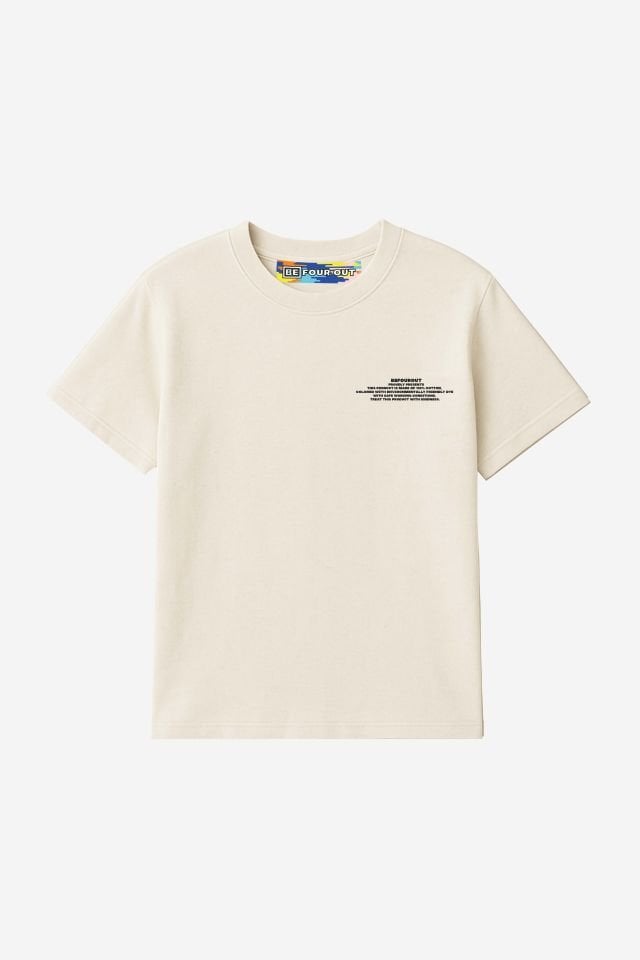 BeFourOut Print Logolu Oversize Unisex Ekru Tshirt L