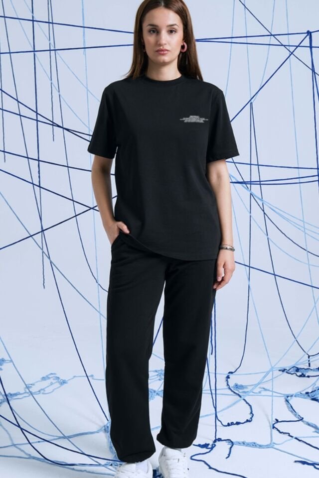 BeFourOut Print Logolu Oversize Unisex Siyah Tshirt XL