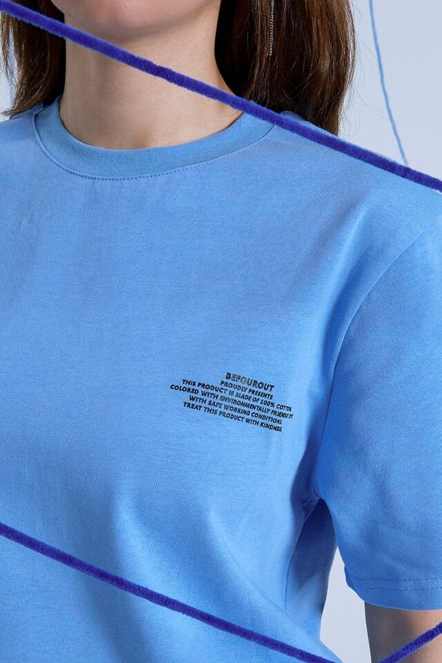 BeFourOut Print Logolu Oversize Unisex Bebek Mavisi Tshirt S