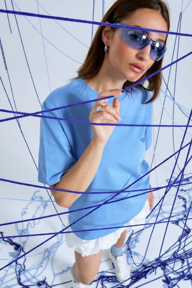 BeFourOut Print Logolu Oversize Unisex Bebek Mavisi Tshirt S