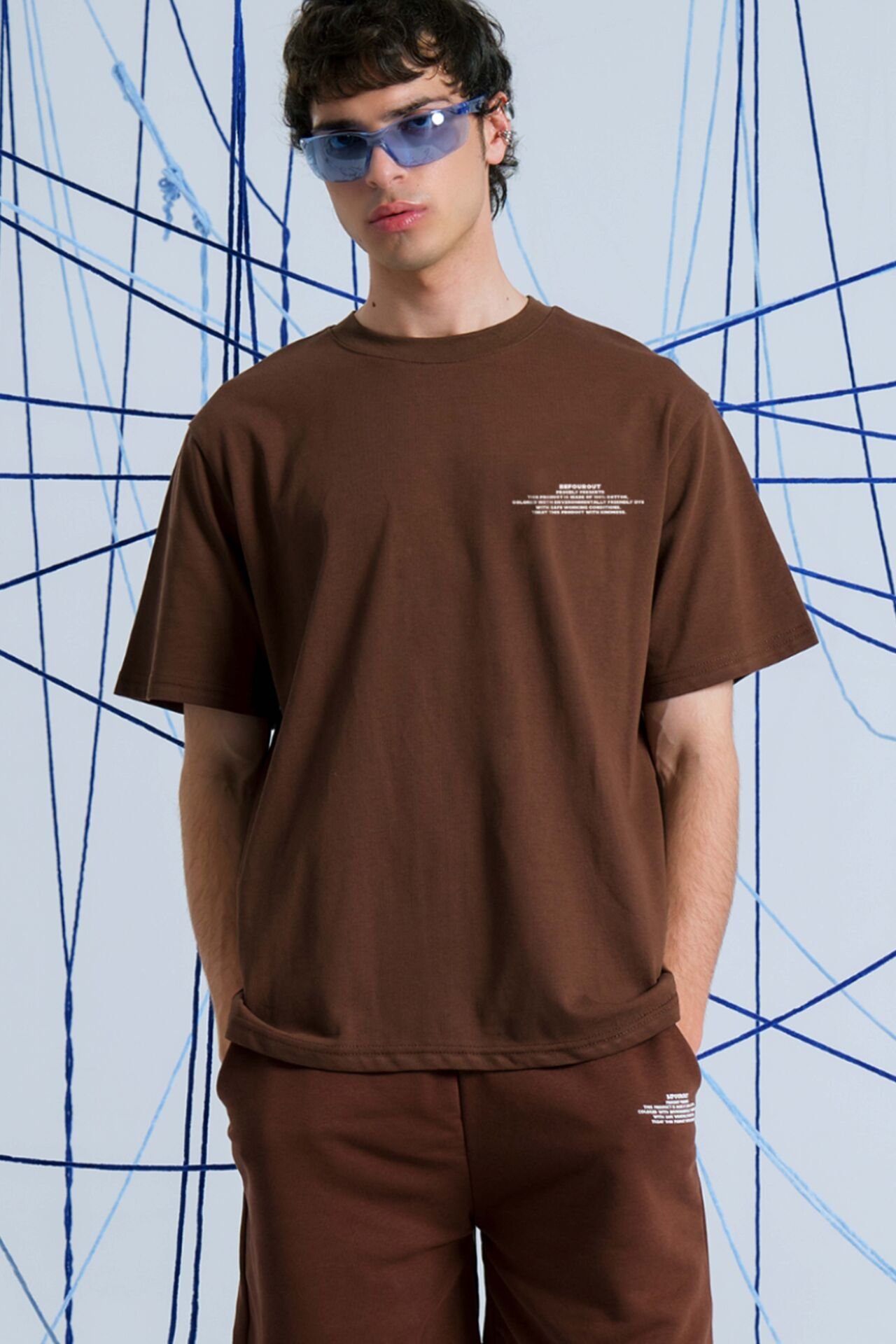 BeFourOut Printed Oversize Unisex Beige Tshirt