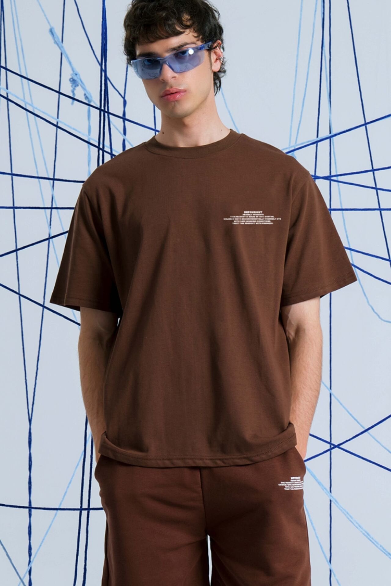 BeFourOut Printed Oversize Unisex Beige Tshirt