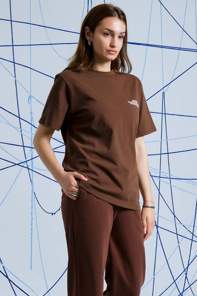 BeFourOut Print Logolu Oversize Unisex Koyu Kahve Tshirt XL