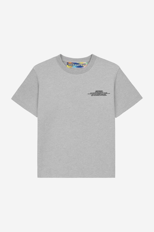 BeFourOut Print Logolu Oversize Unisex Gri Melanj Tshirt XL