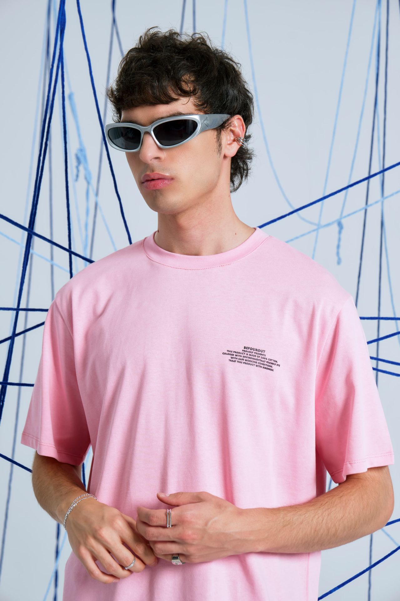 BeFourOut Print Logolu Oversize Unisex Pembe Tshirt XL