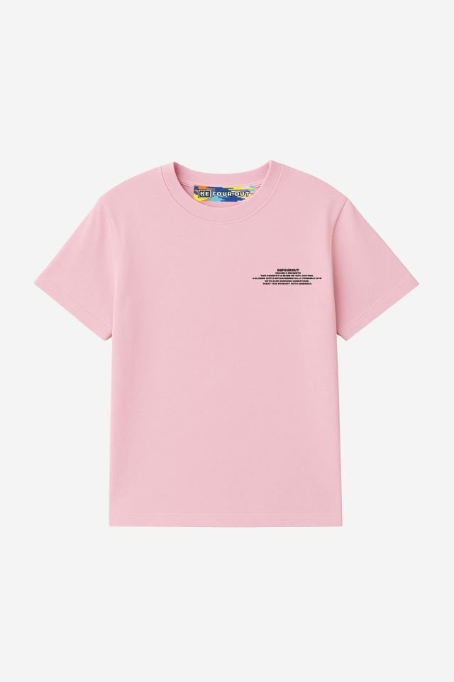 BeFourOut Print Logolu Oversize Unisex Pembe Tshirt XL