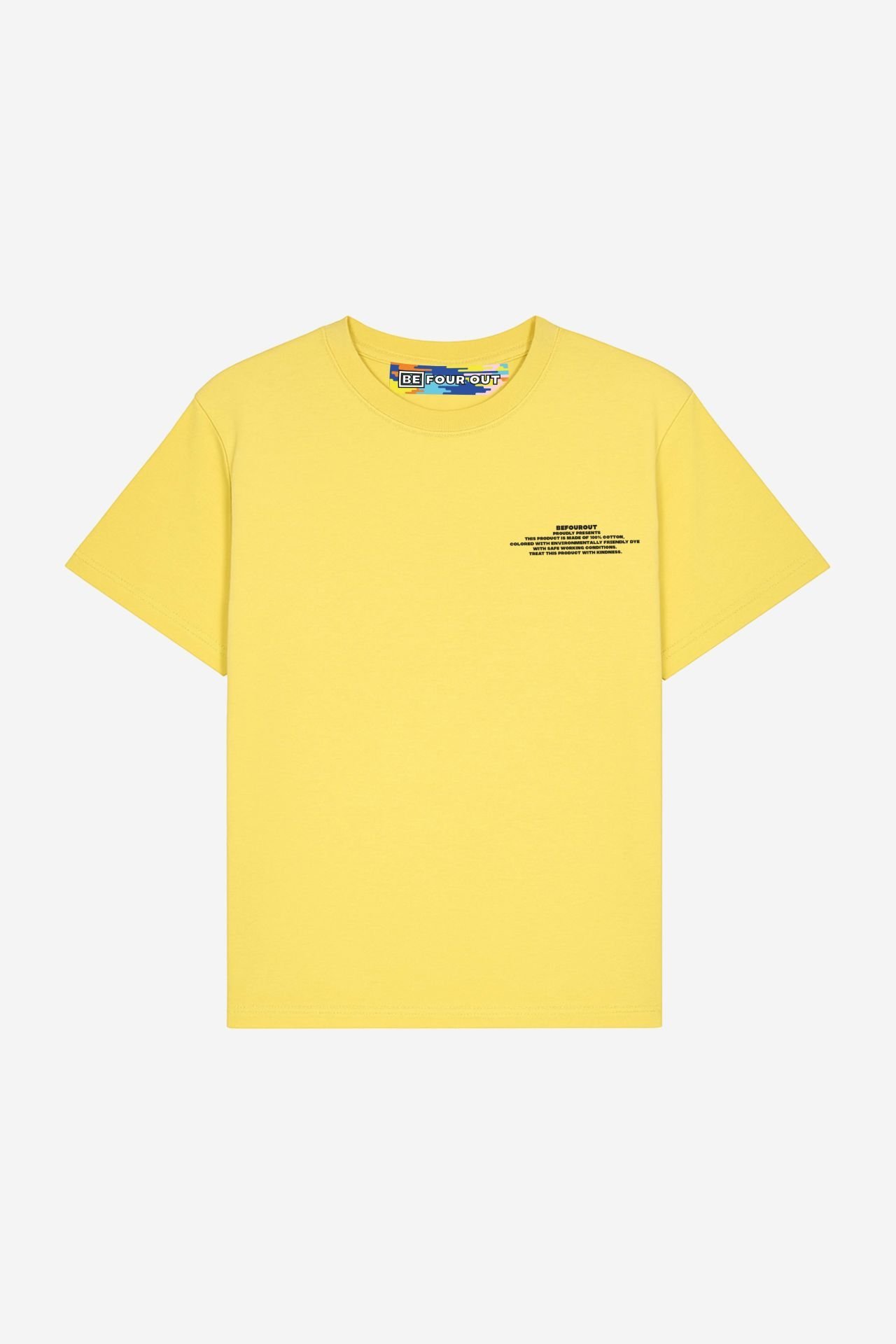 BeFourOut Print Logolu Oversize Unisex Sarı Tshirt XL