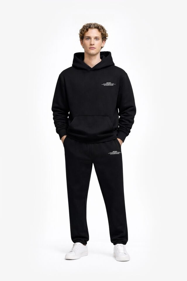 BeFourOut Printed Oversize Unisex Black Hoodie